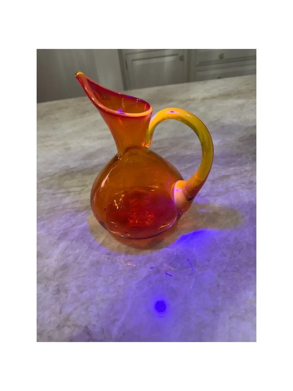 Rainbow hand blown west Virginia USA Orange and Yellow Glass Vase amberina glows